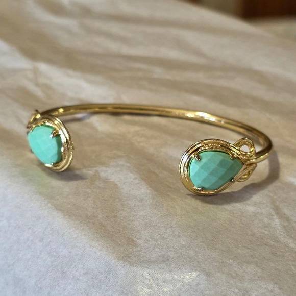 Kendra Scott Gold Tone Bracelet Cuff Turquoise Teardrop Gem Fashion Jewelry - Picture 1 of 4